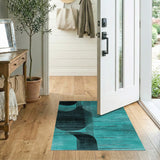 Teal Black Geometric Abstract Geometric Modern Area Rug