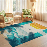 ODIKA Washable Retro Tropical Beach Sunset Rug - Low Pile Non-Slip Area Rug