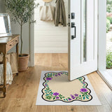 Purple Floral Scalloped Frame Area Rug