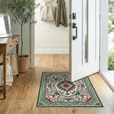 Elegant Green Red Persian Floral Area Rug
