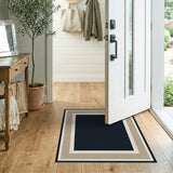 Beige Framed Black Area Rug