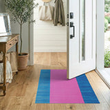 Pink Teal Blue Striped Woven Area Rug