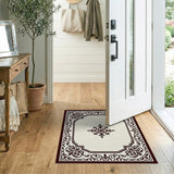Ornate Cream Floral Border Area Rug