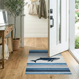 Navy Whale Blue Striped Coastal Rug