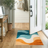 Blue and Teal Abstract Area Teal Blue Wave Abstract Area Rug