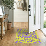 Purple Floral Mandala on Vibrant Yellow Rug