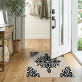 Ornate Black Floral on Beige Persian Area Rug