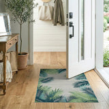 Teal Green Palm Leaf Coastal Area Rug