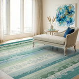 Coastal Teal Pebble Stripe Area Rug