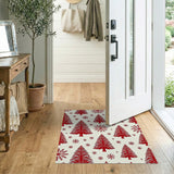 Red Christmas Trees Snowflakes Area Rug
