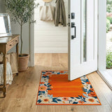 Vibrant Orange Floral Border Area Rug