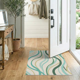 Abstract Area Teal Wavy Abstract Area Rug