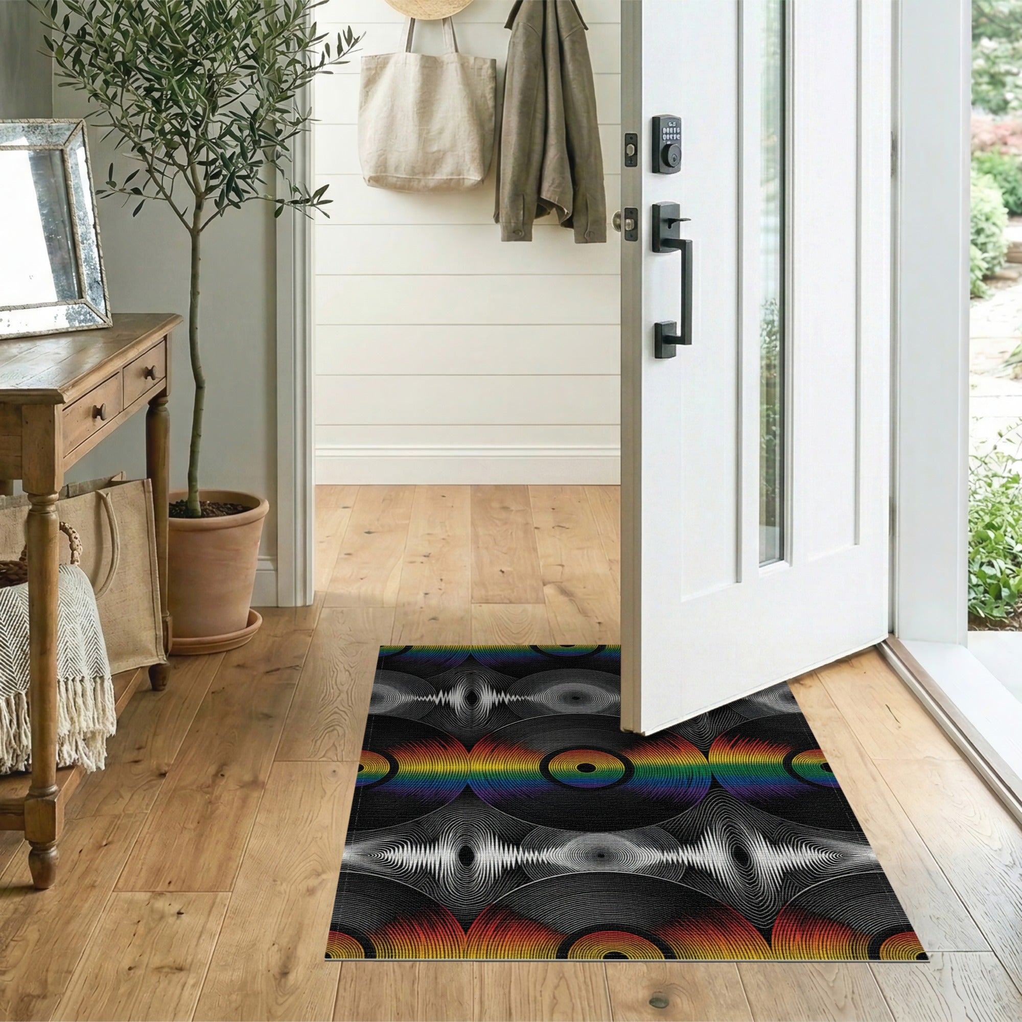 Rainbow Vinyl Soundwave Area Rug