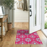 Vibrant Pink Teal Geometric Medallion Area Rug