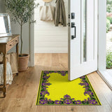 Purple Floral Art Nouveau Border Yellow Area Rug