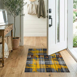 Distressed Grey Wood Plaid Rug with Yellow Splashes