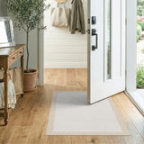 Beige Floral Border White Area Rug