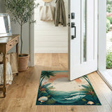ODIKA Washable Tropical Beach Sunset Area Rug - Vintage Low Pile Non-Slip Rug