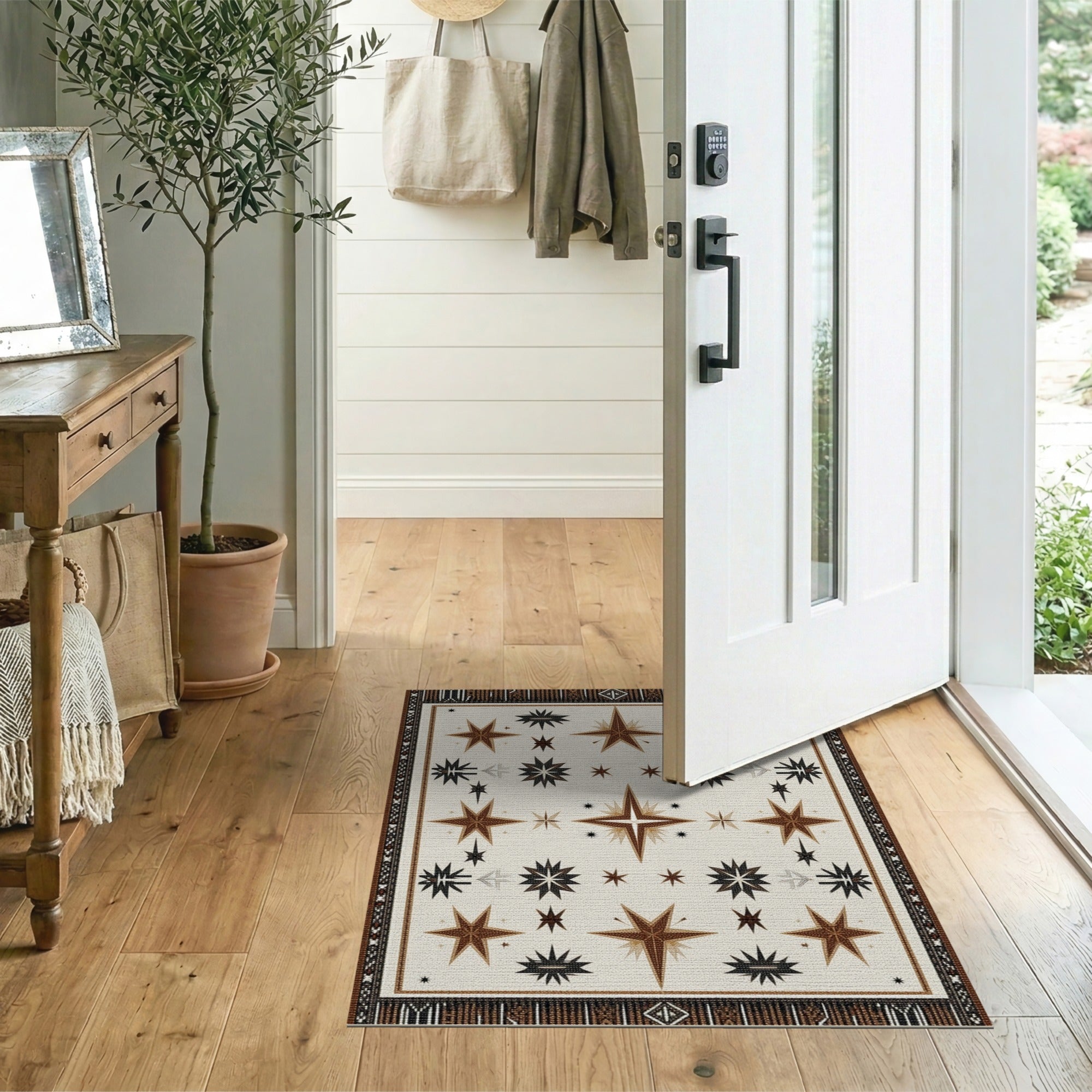 Tribal Star Motif Area Rug in Beige