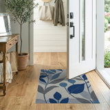 Blue Teal Leaf Abstract Area Rug