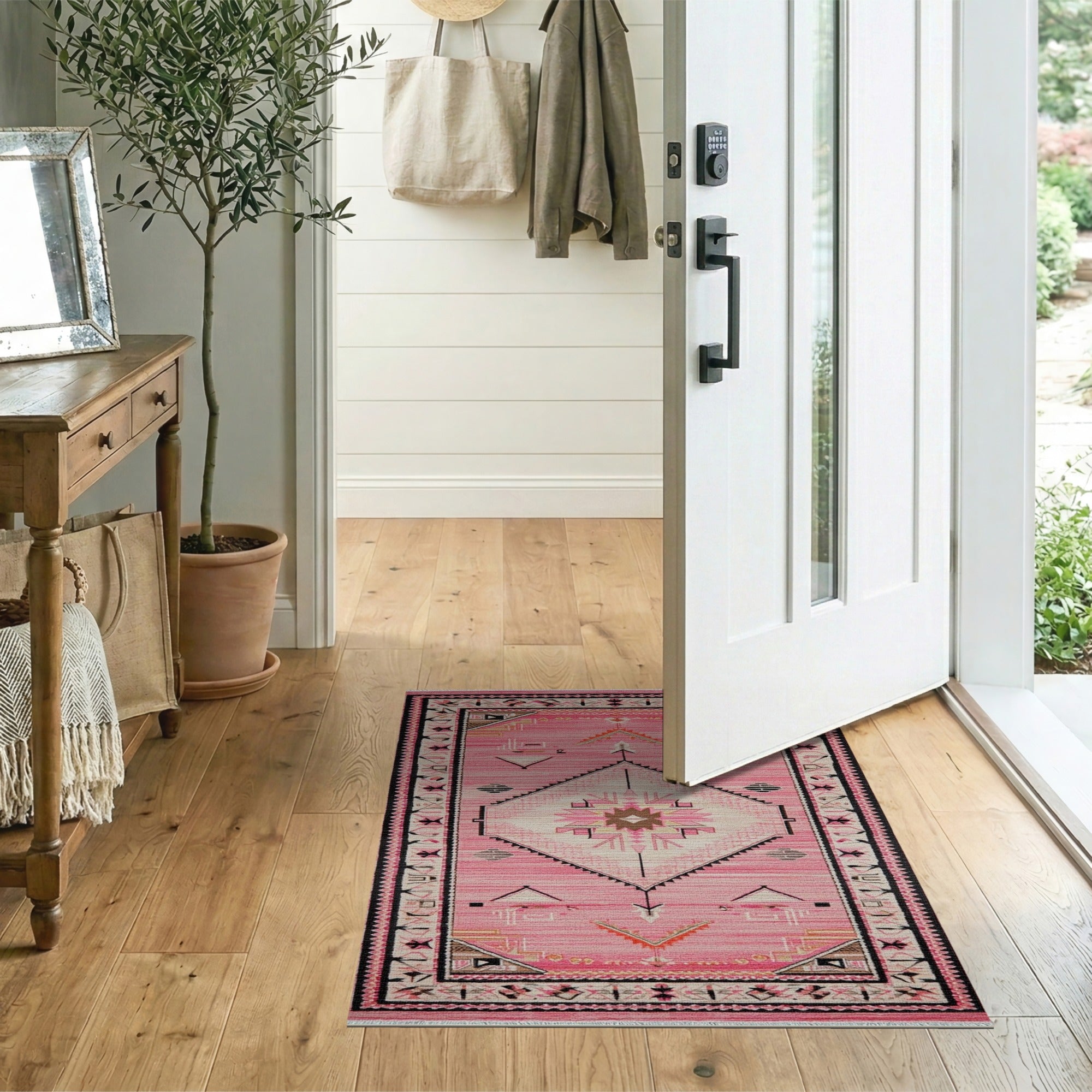Vibrant Pink Southwestern Geometric Medallion Rug