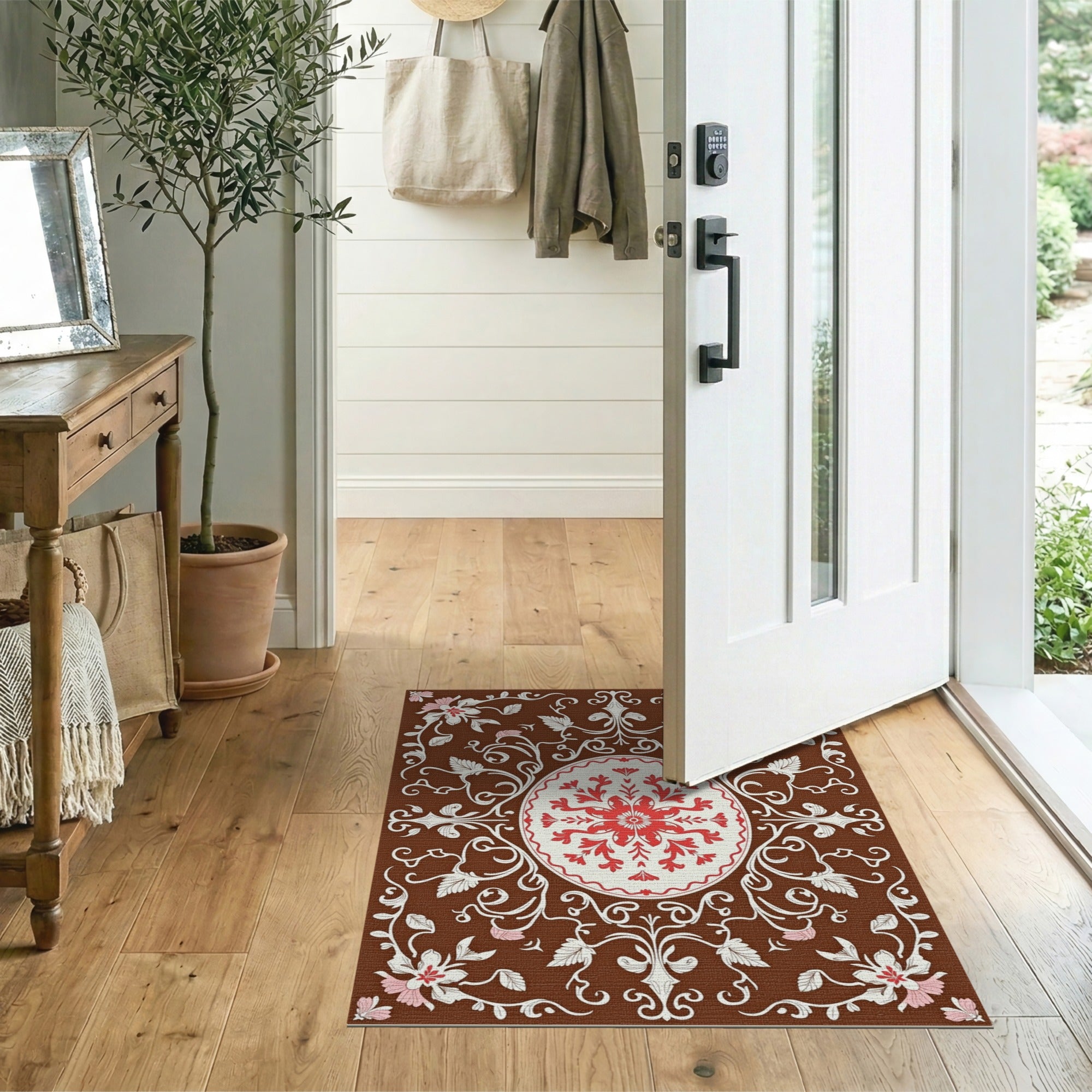 Vintage Floral Medallion Brown Area Rug