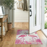 Pink Flamingo Duo Area Rug with Tropical Leaves