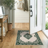 Beige and Neutral Ornate Green Floral Persian Area Rug