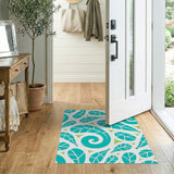 Teal Leaf Cut-Out Swirl Pattern Area Rug