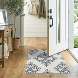 Grey Grey Ornate Damask Floral Area Rug