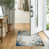 ODIKA Washable Blue Floral Watercolor Area Rug - Low Pile & Non-Slip