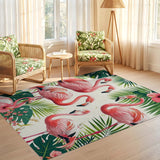 Washable Tropical Botanical Pink Flamingo Area Rug - Low Pile & Non-Slip