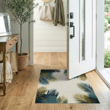 Coastal Beach Blue and Teal Palm Frond Coastal Area Rug
