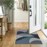 Blue Teal Abstract Wave Geometric Rug