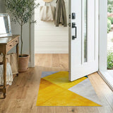 Bold Geometric Block Area Rug in Yellow Teal Grey