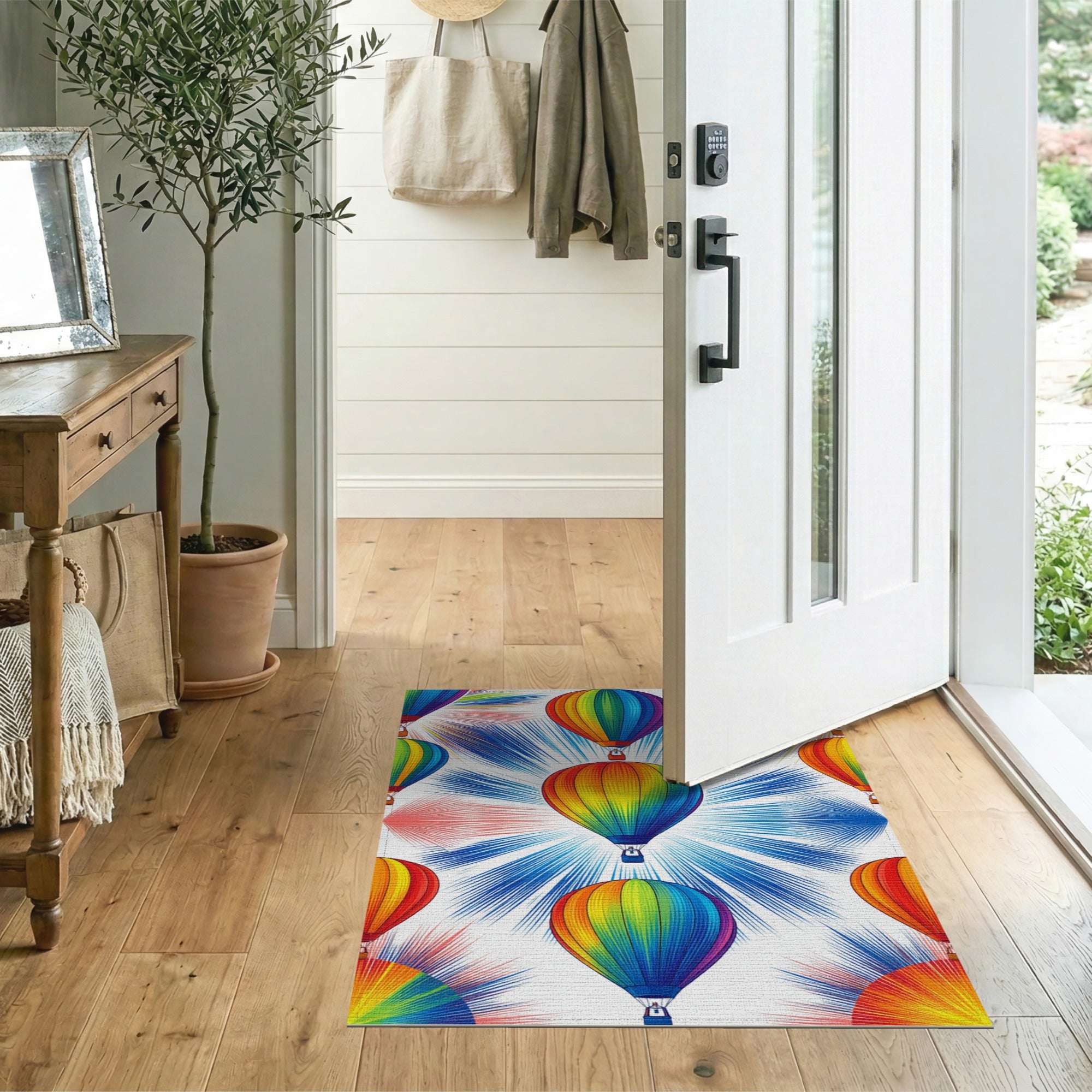 Multi-color and Patterns Rainbow Hot Air Balloon Kids Area Rug