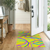 Vibrant Yellow Multi-Color Swirl Abstract Area Rug