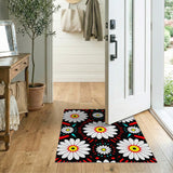 White Daisy Red Geometric Area Rug
