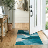 Blue and Teal Teal Blue Abstract Wave Area Rug
