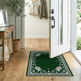 Emerald Green Ornate Floral Border Area Rug