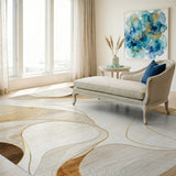 Abstract Beige Gold Wave Area Rug