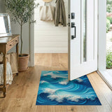 Dynamic Ocean Waves Blue Teal Area Rug