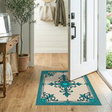 Teal Ornate Frame Area Rug