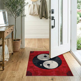 Red Yin-Yang Area Rug with Ornate Borders