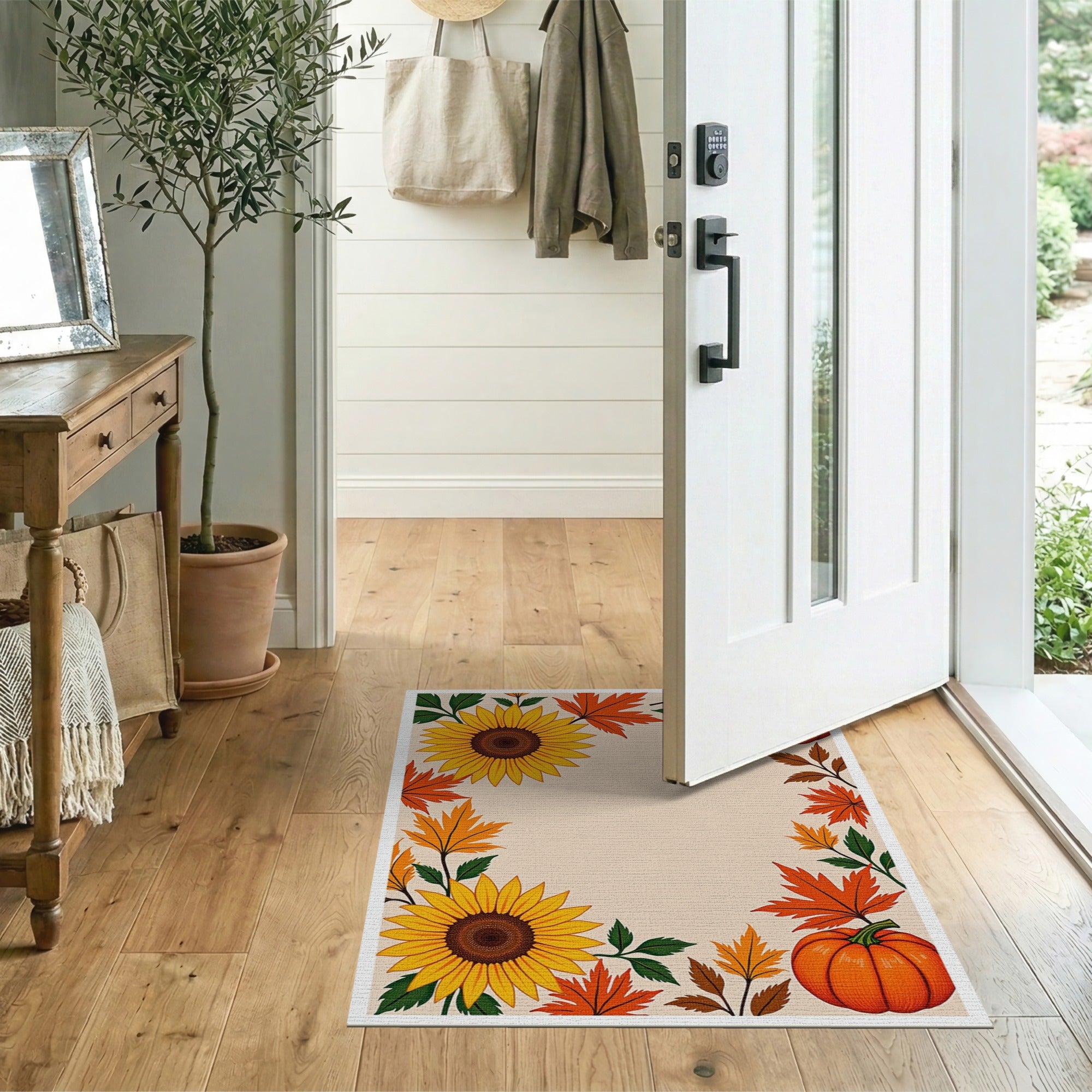 Autumn Sunflower Pumpkin Harvest Border Rug