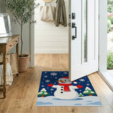 Blue and Teal Festive Cartoon Snowman Area Rug