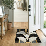 Washable Art Deco Black & Gold Geometric Area Rug