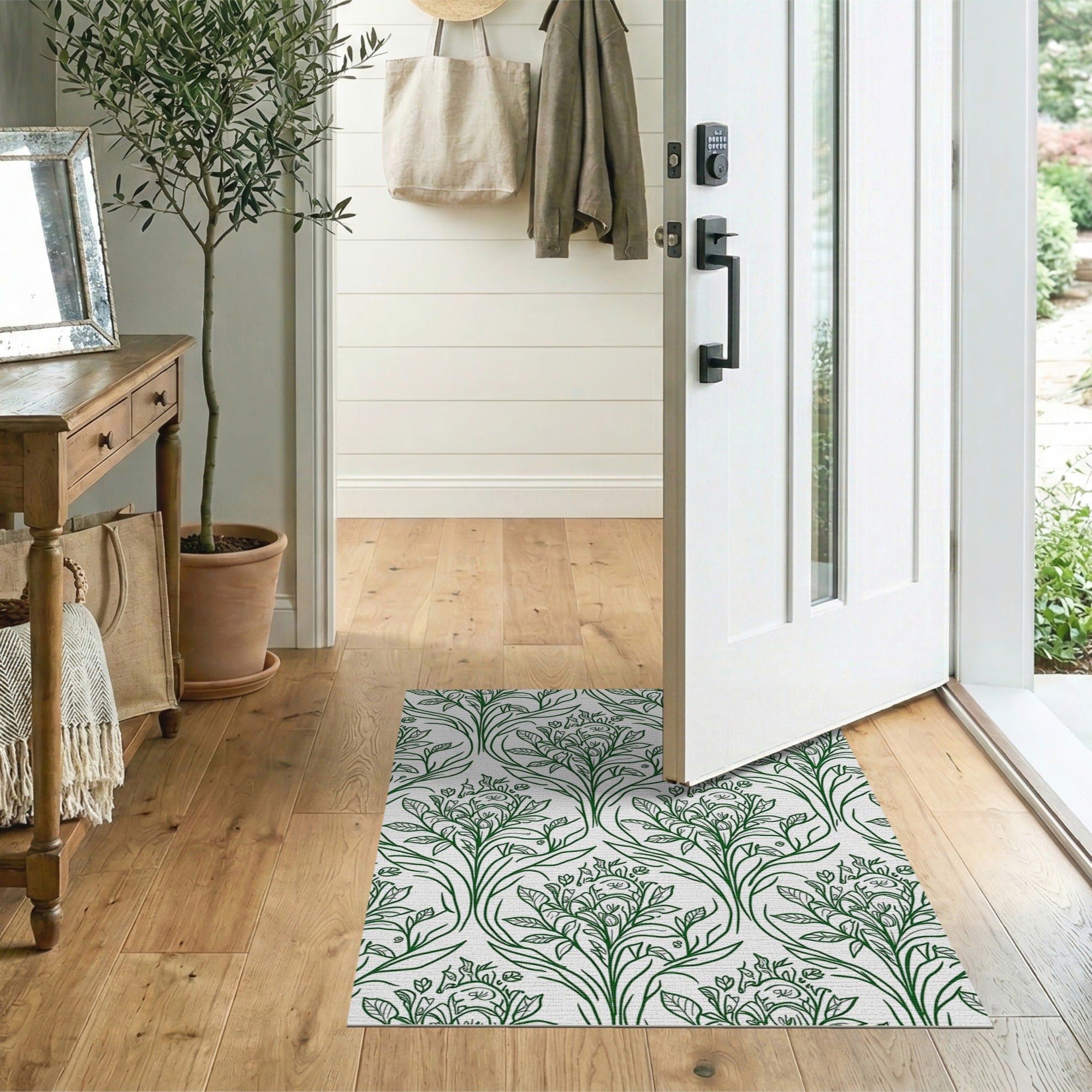 Elegant Green Botanical Line Art Area Rug