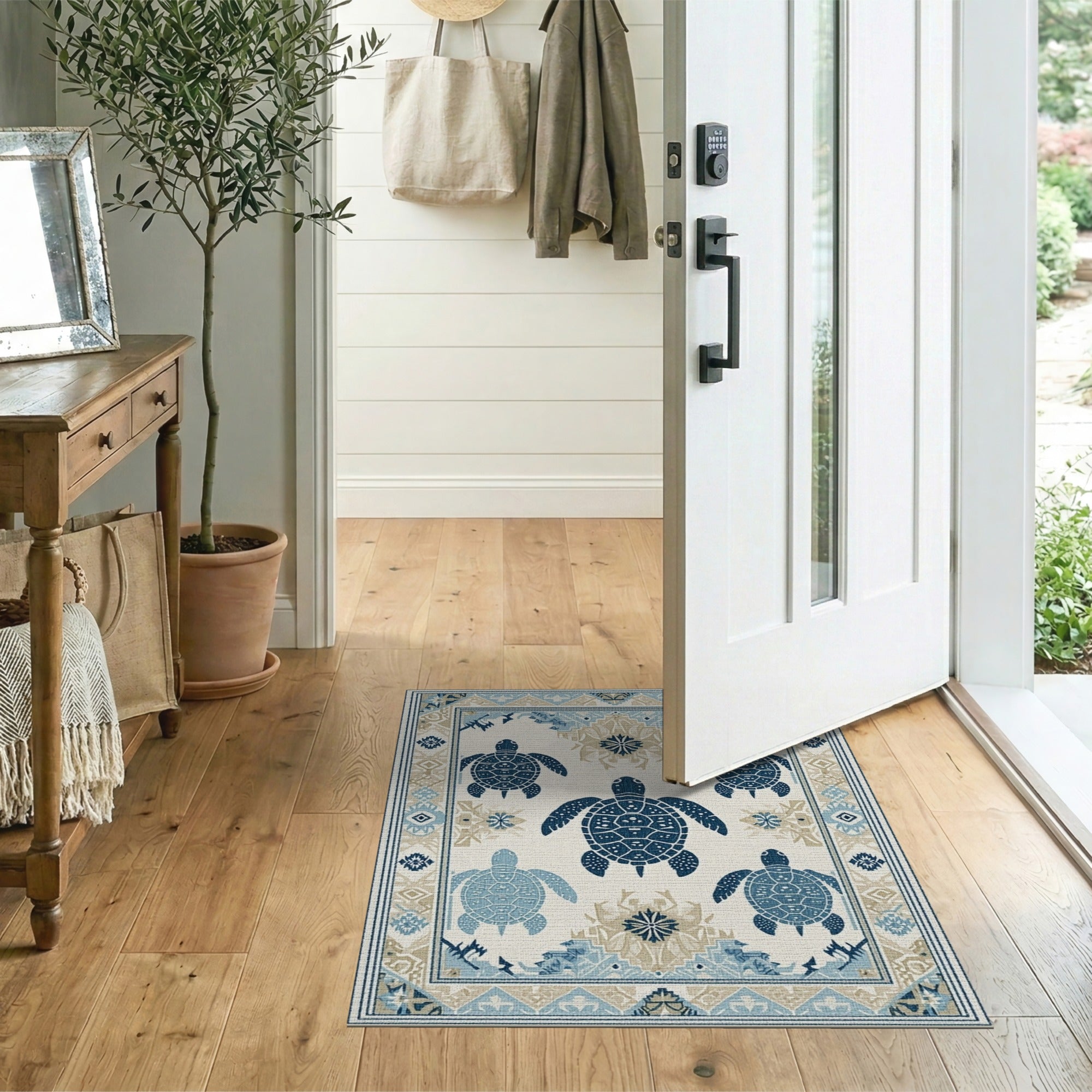 Blue and Teal Navy Sea Turtle Coastal Area Rug