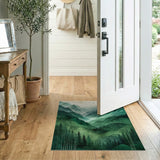 Misty Green Watercolor Mountain Valley Rug